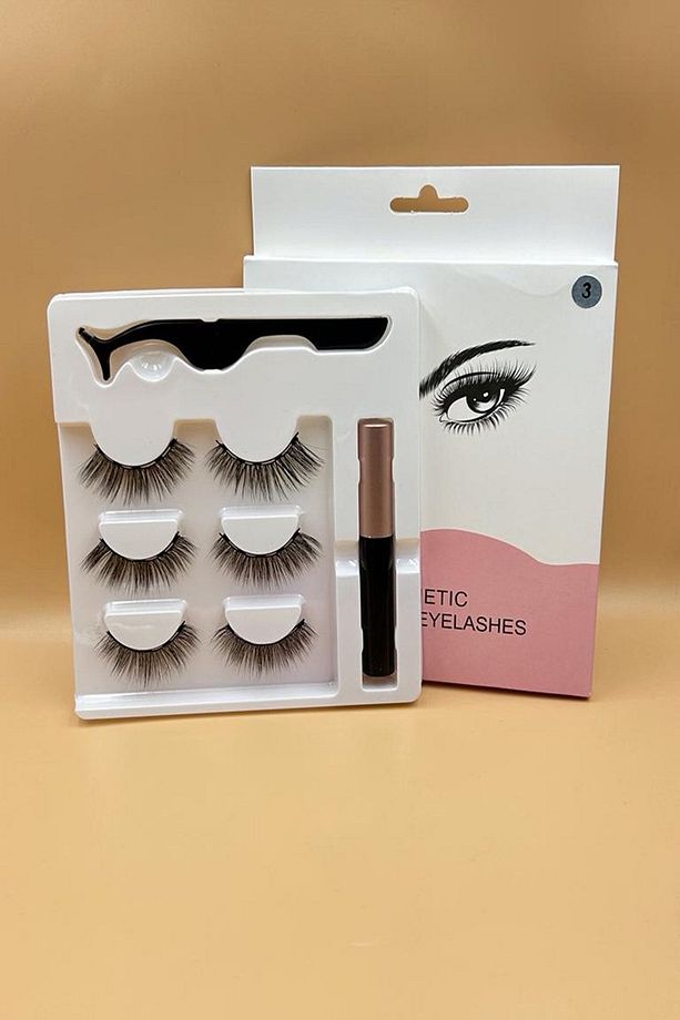 Gerçek Görünümlü 3 Çift Manyetik Kirpik Manyetik Eyeliner Cımbız Seti - 4