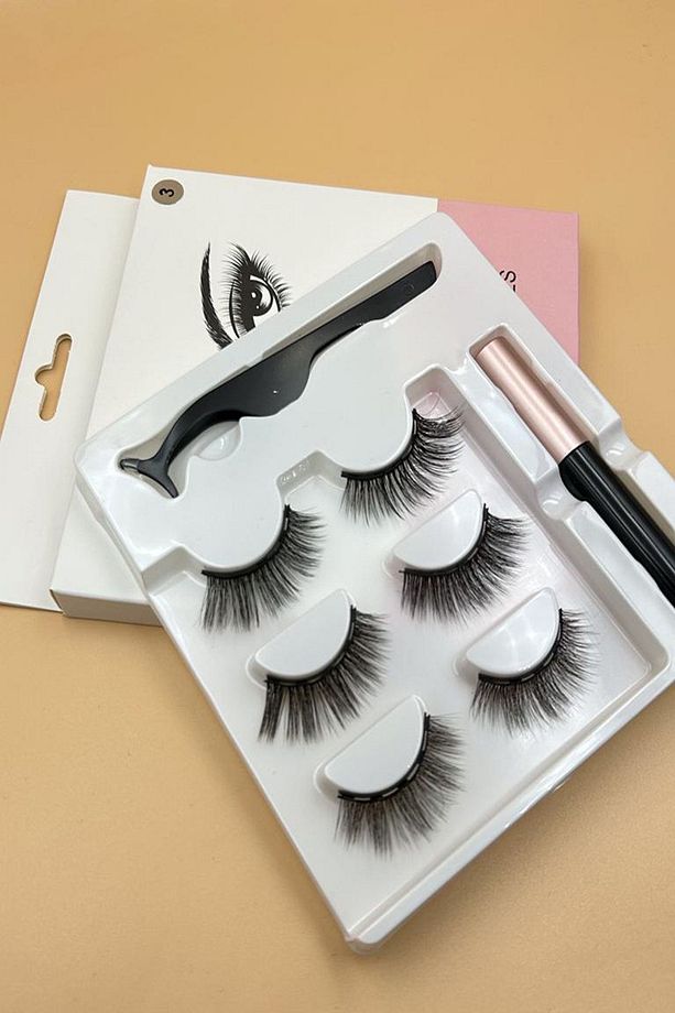 Gerçek Görünümlü 3 Çift Manyetik Kirpik Manyetik Eyeliner Cımbız Seti - 1