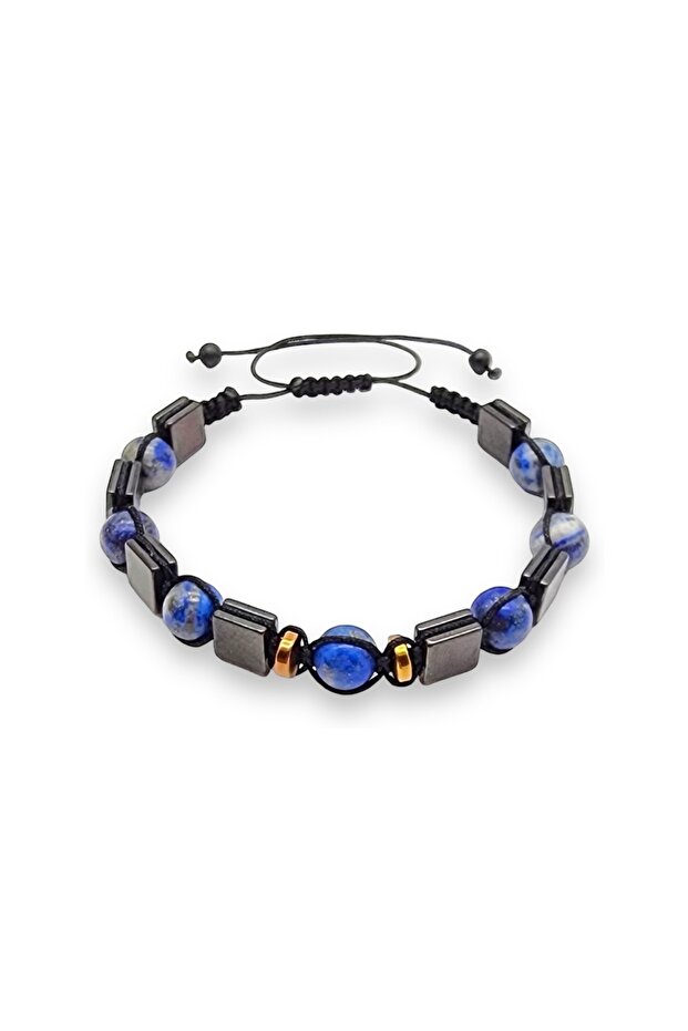 Lapis Lazuli Hematite Natural Stone Macrame Bracelet