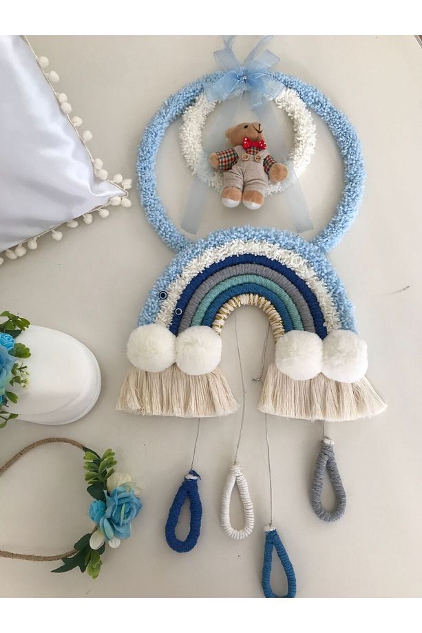 Makrome Bebek Kapısüsü Takı Yastığı Loğusa Terliği Loğusa Tacı 4’lü Set - 2