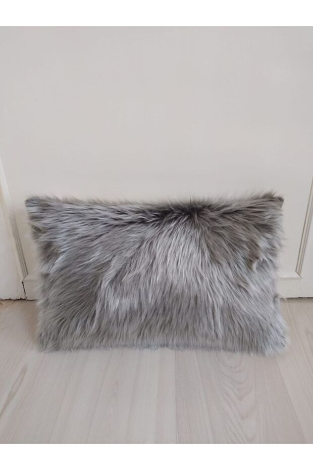 غطاء وسادة مستطيل من القطيفة - رمادي فاتح - 2