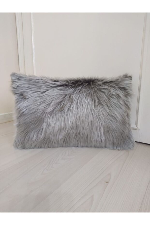 غطاء وسادة مستطيل من القطيفة - رمادي فاتح - 3