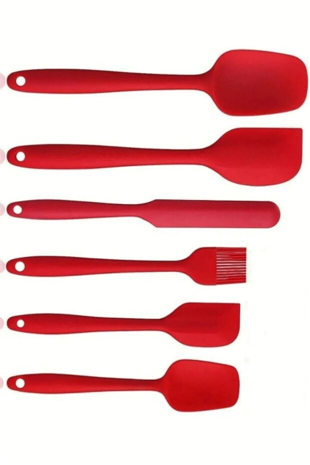 Red Set of 6 Silicone Fireproof Kitchen Pastry Silicone Egg Brush Spoon Knife Spatula Set