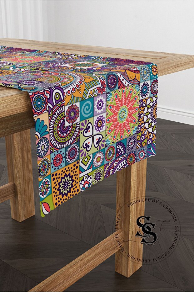 Patchwork Mandala Desenli Dijital Baskılı Runner - 1