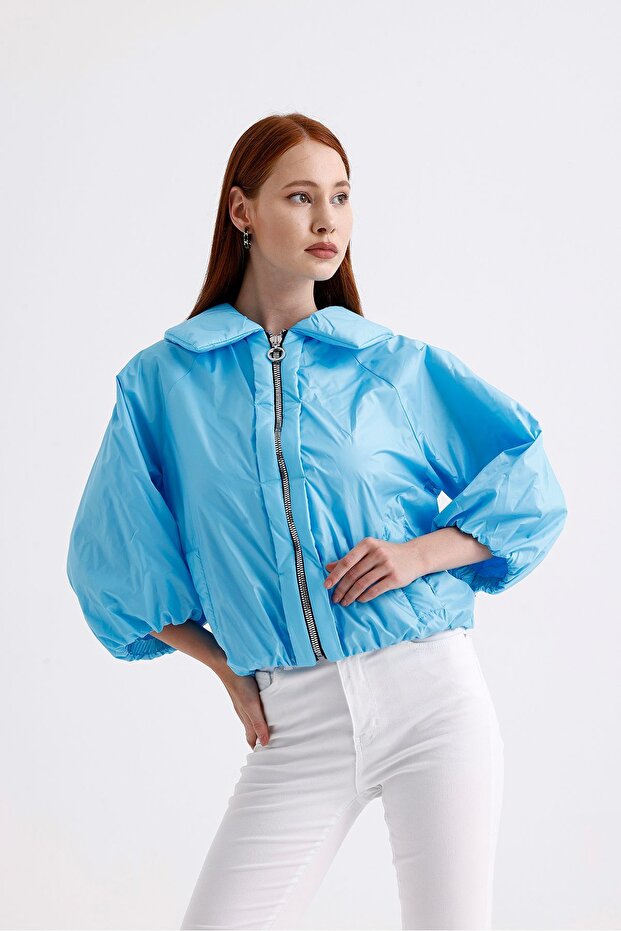 Kadın Mavi Bomber Şişme Mont - 4