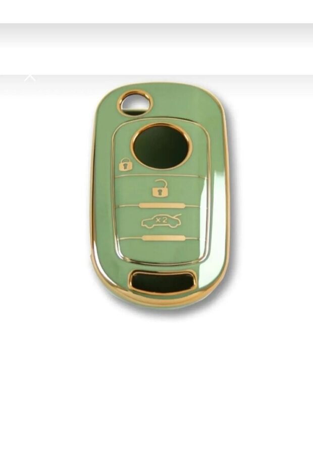 Luxury Fiat Egea Flip Key 3-Button Nano Key Cover, Green Gold, 1st Quality.