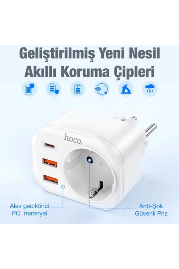 Super Şarj 240v Şarj Başlıklı Priz Type-c 2 Usb Girişli Şarj Prizi Akım Korumalı 4000w Fiş - 3