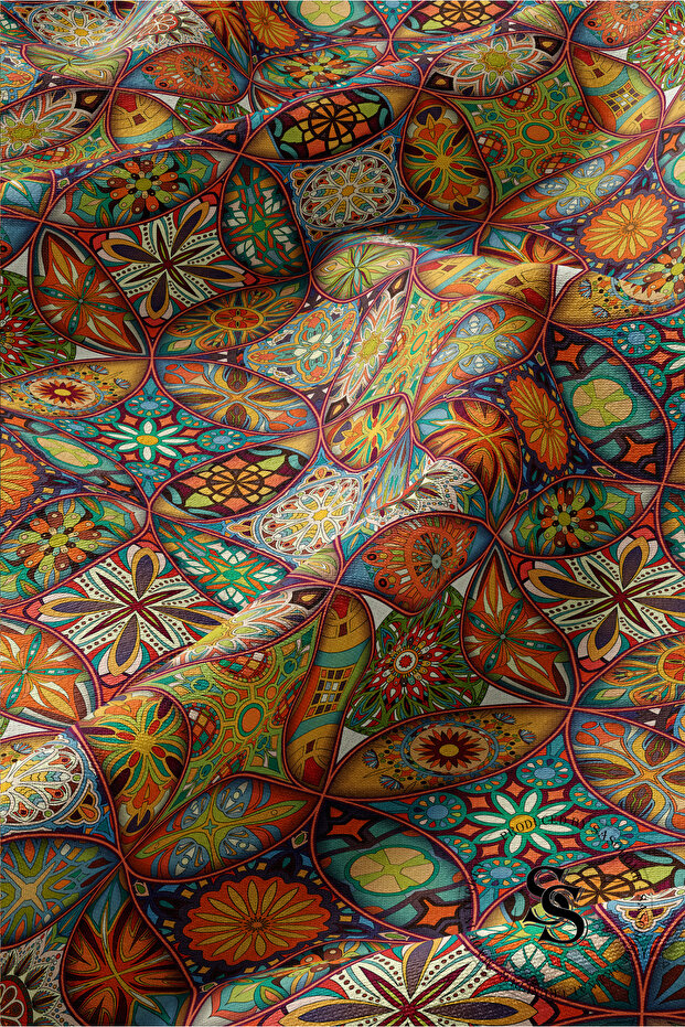 Patchwork Mandala Desenli Dijital Baskılı Runner - 5