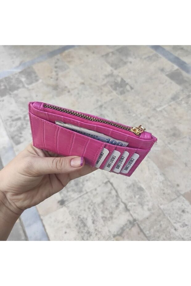 محفظة حامل بطاقات كروكو فوشيا