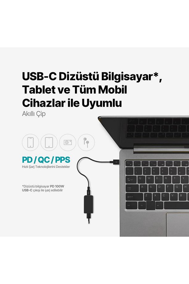 Süper Hızlı Gan 120w 2x Pd Type C Ve 1x Usb Girişli Şarj Aleti, Akım Ve Isı Korumalı Şarj Adapt - 4