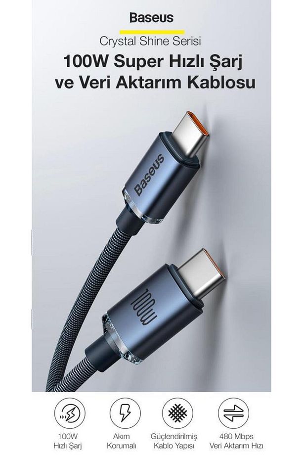 2 Metre 100w Super Hızlı Type C To Type C Şarj Ve Data Kablosu, Güçlendirilmiş Halat Kablo - 2