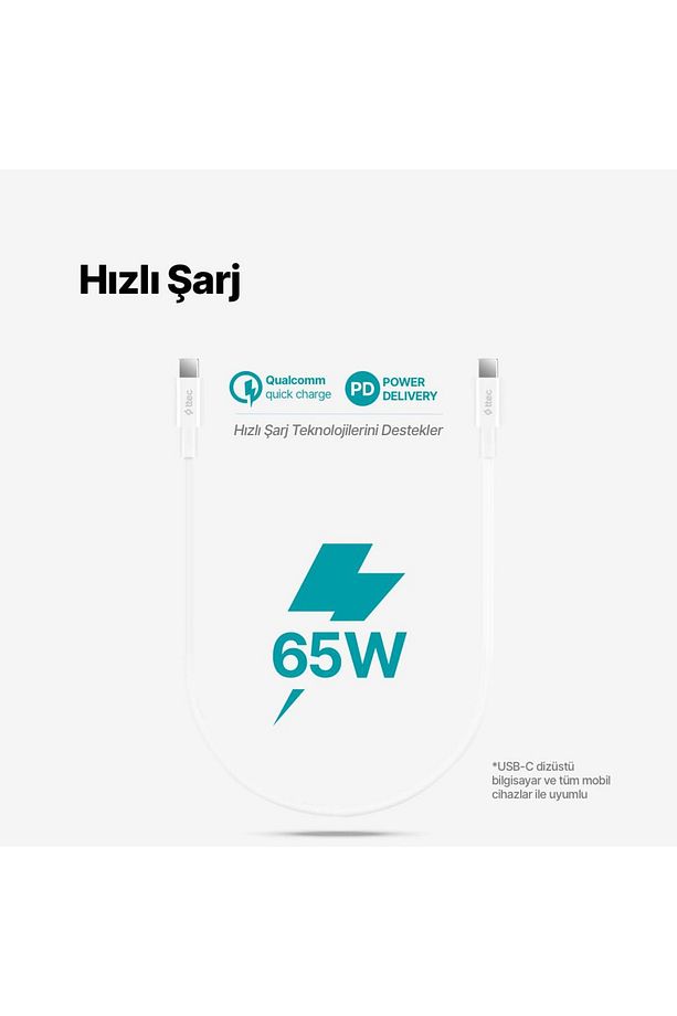 65w 30cm Pd/qc Mega Hızlı Type C To Type C Şarj Ve Data Kablosu, Ultra Dayanıklı Powerbank Kabl - 2