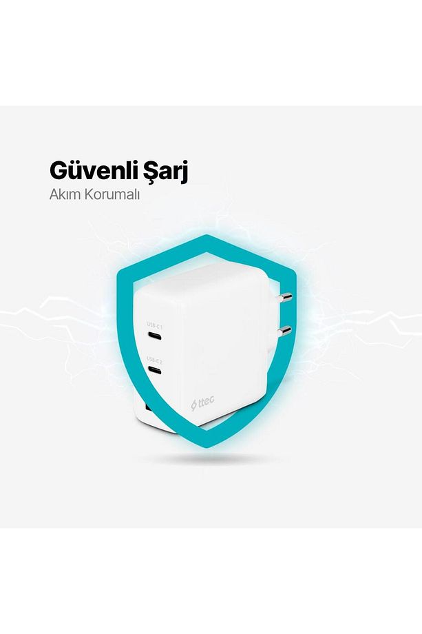 Süper Hızlı Gan 120w 2x Pd Type C Ve 1x Usb Girişli Şarj Aleti, Akım Ve Isı Korumalı Şarj Adapt - 5