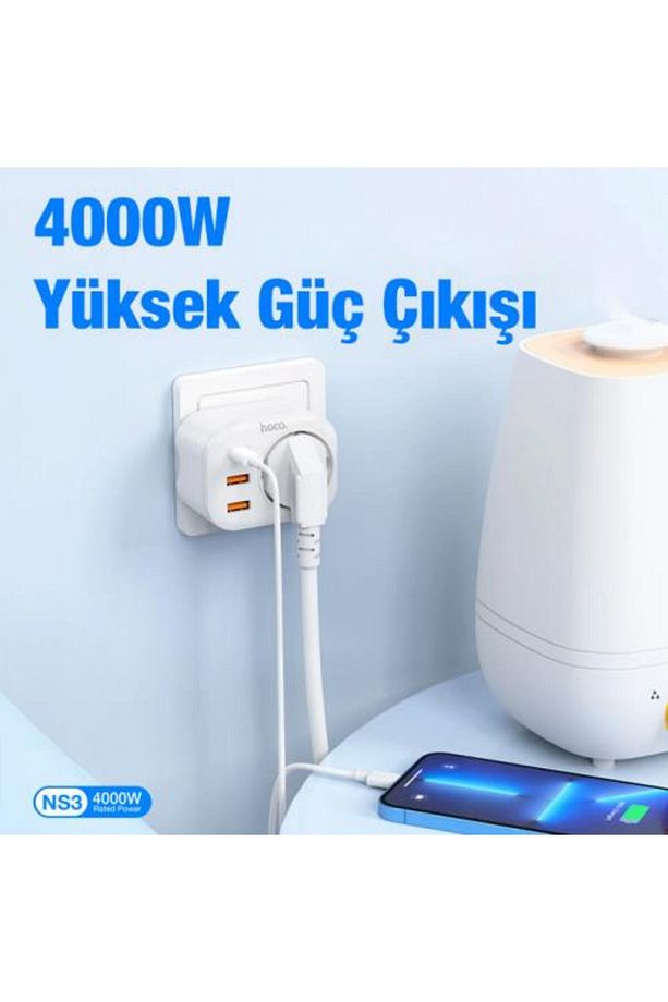 Super Şarj 240v Şarj Başlıklı Priz Type-c 2 Usb Girişli Şarj Prizi Akım Korumalı 4000w Fiş - 2