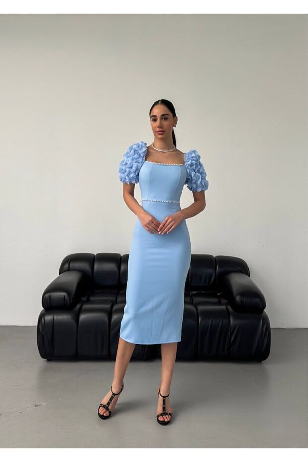 rochie cu perle cu volane - 5