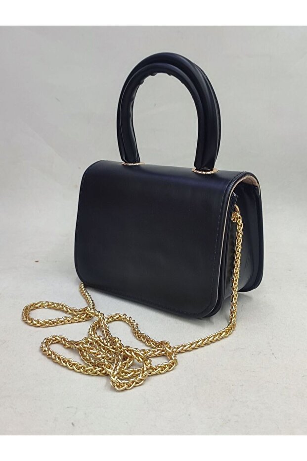 Women's Mini Chain Strap Faux Leather Hand and Crossbody Bag with Magnet Closure