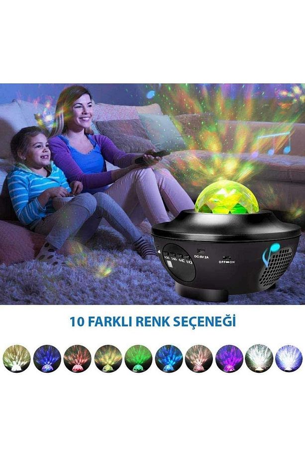 Projektör Bluetooth Hoparlör Disko Parti Gece Lambası Tavan Aydınlatıcı Doğum Günü Sevgiliye Hediye - 4