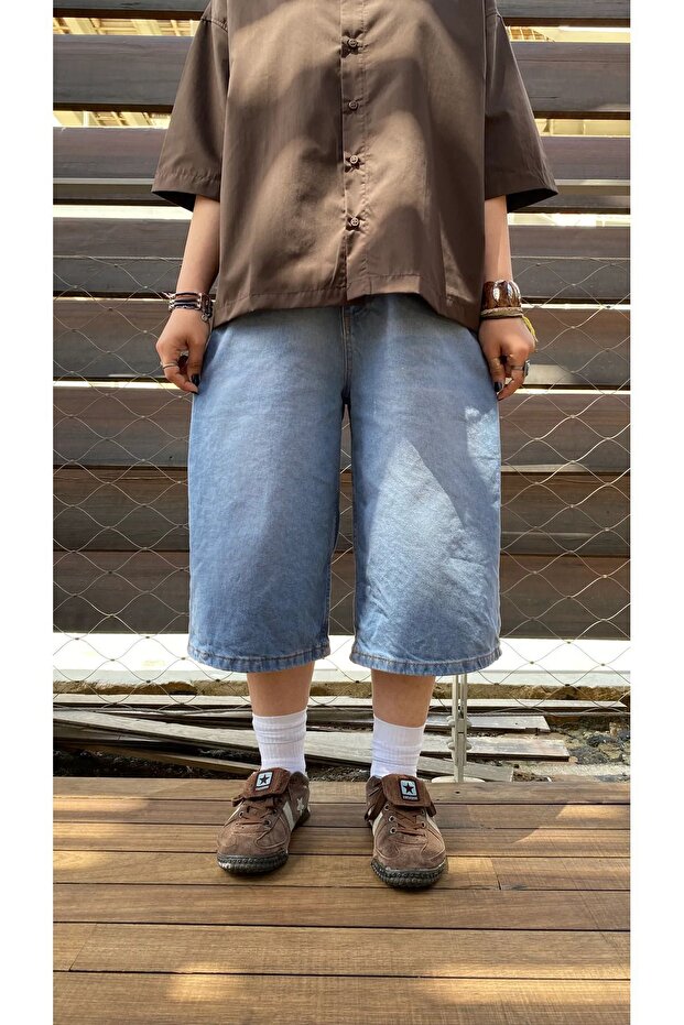 Y2K RECYCLED BAGGY POCKET STAR JEANS SHORTS BERMUDA