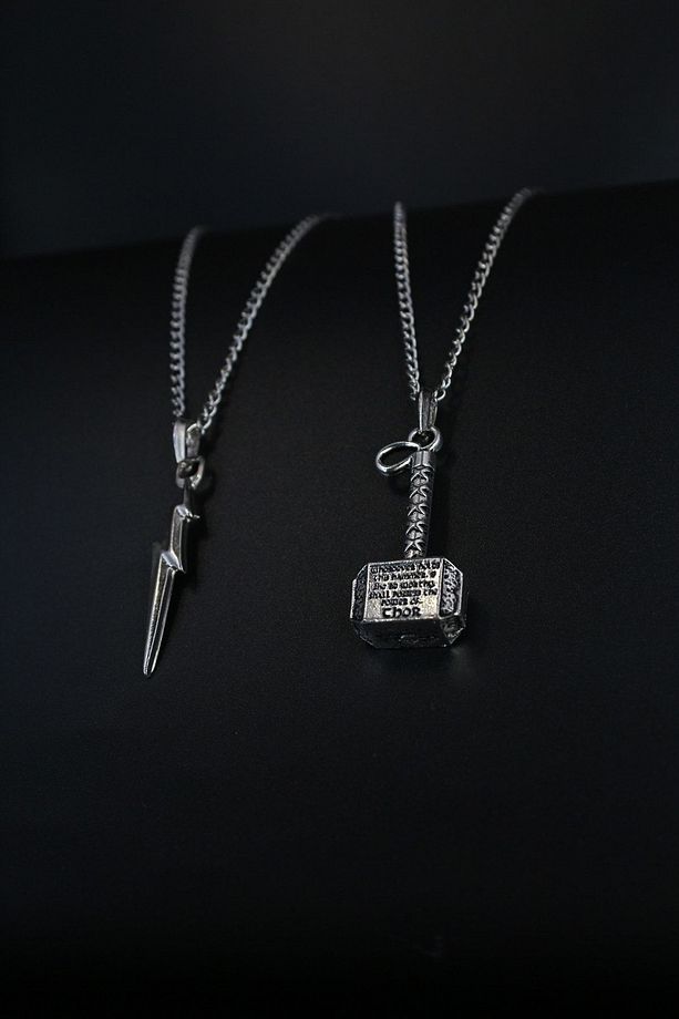 2'li Şimşek Ve Mjolnir Çekiç Kolye Seti - 3