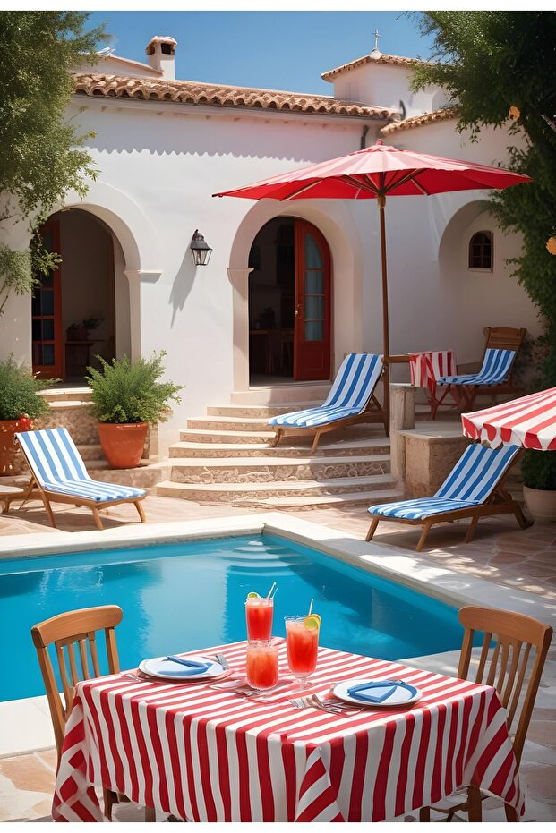 140X200 cm Red Striped Rectangular Tablecloth - 2