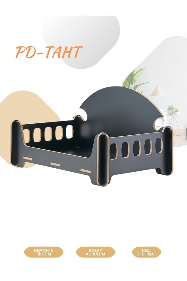 Pd Taht Rahat Kedi Köpek Yatağı 30*50 Siyah Yıkanabilir Duck Kumaş Minderi Ile Beraber - 4