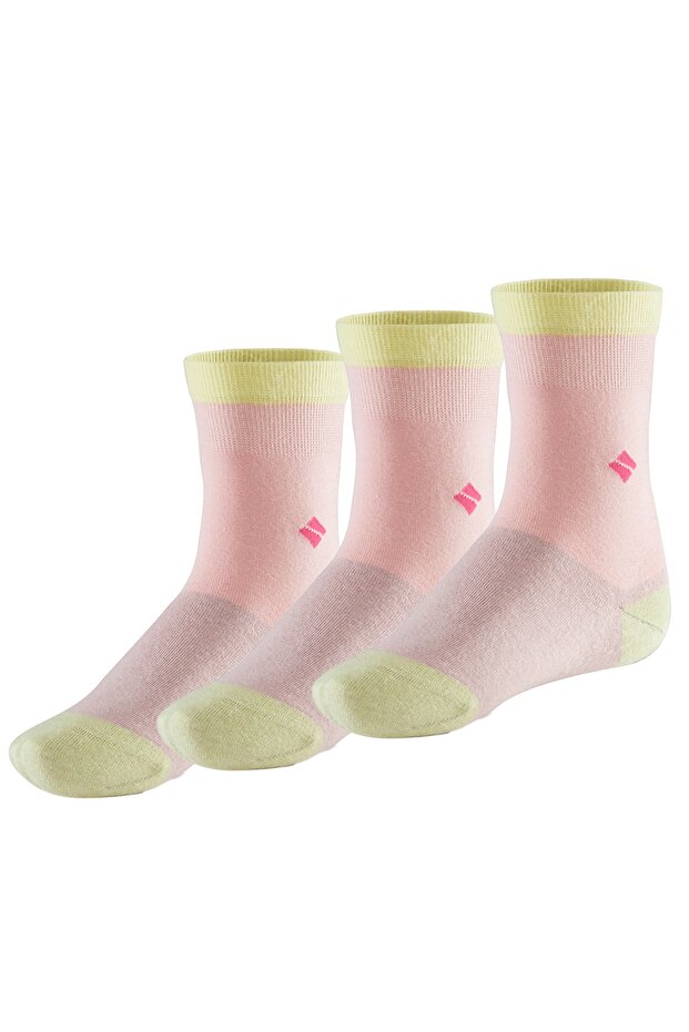 Odor-Free Socket Girl's Pink Yellow Silver Socks Pack of 3