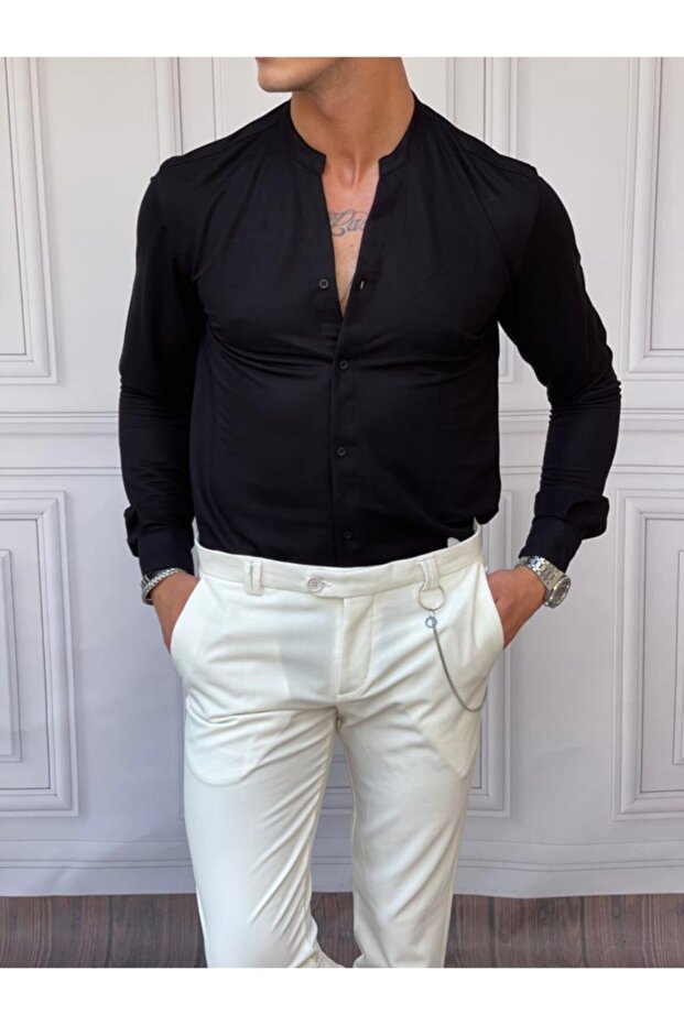 Cotton Fabric Judge Collar Black Shirt