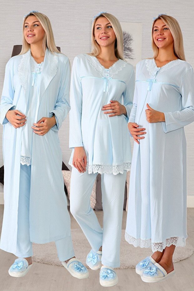 Blue Maternity Set of 4 with Hidden Breastfeeding Feature