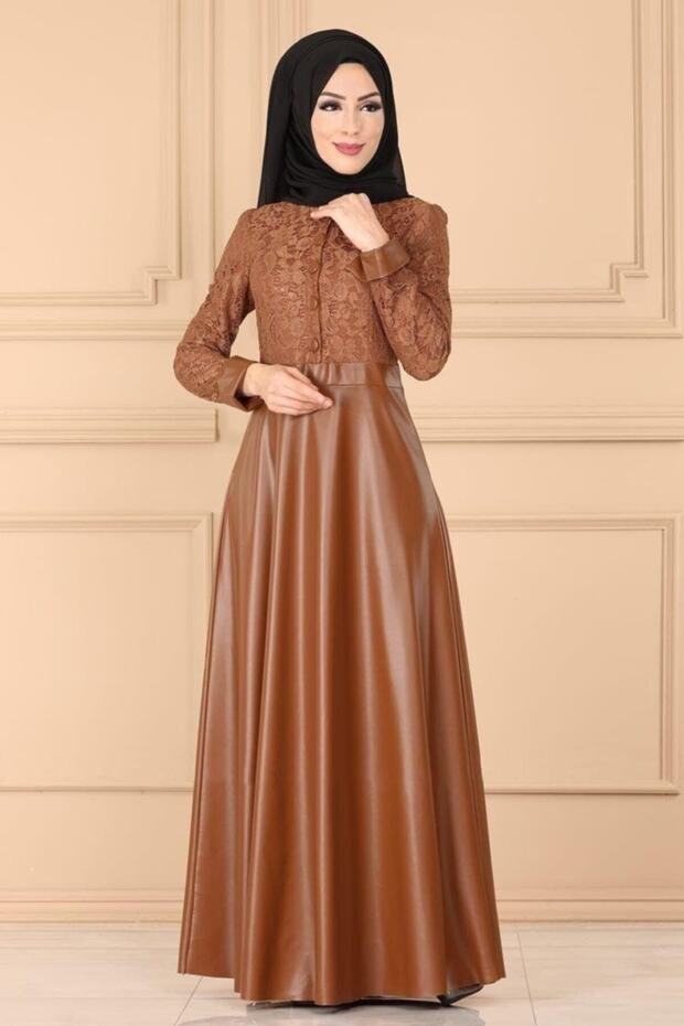 Lace Dress with Leather Skirt