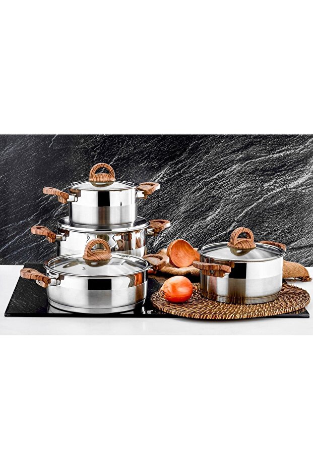 8 Parça Ahşap Tencere Seti - 1