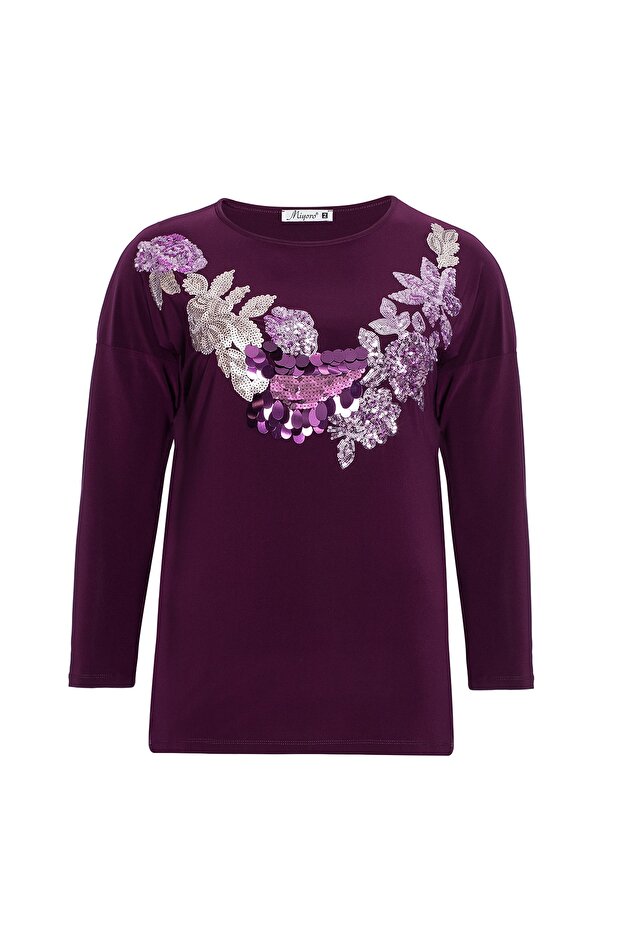 Sequin Embroidered Bat Cut Blouse