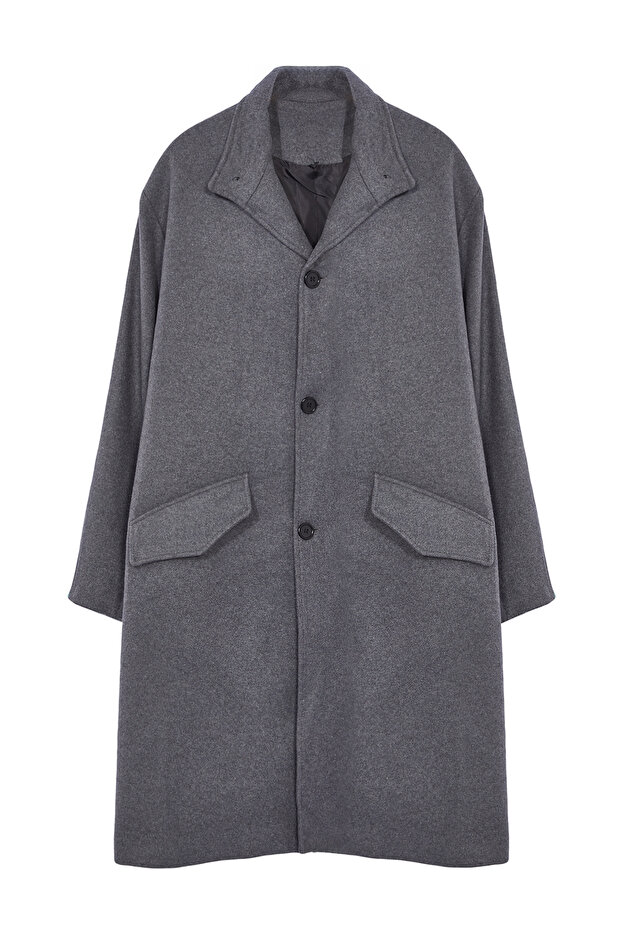 Antrasit Oversize Fit Dik Yaka Uzun Kaşe Kışlık Kaban TMNAW25KB00005 - 6