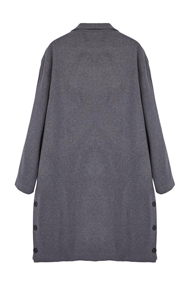 Antrasit Oversize Fit Dik Yaka Uzun Kaşe Kışlık Kaban TMNAW25KB00005 - 7