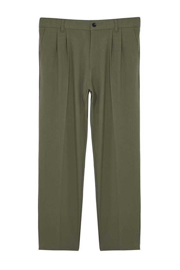 Haki Pileli Klasik Baggy Fit Kumaş Pantolon TMNSS24PL00024 - 9