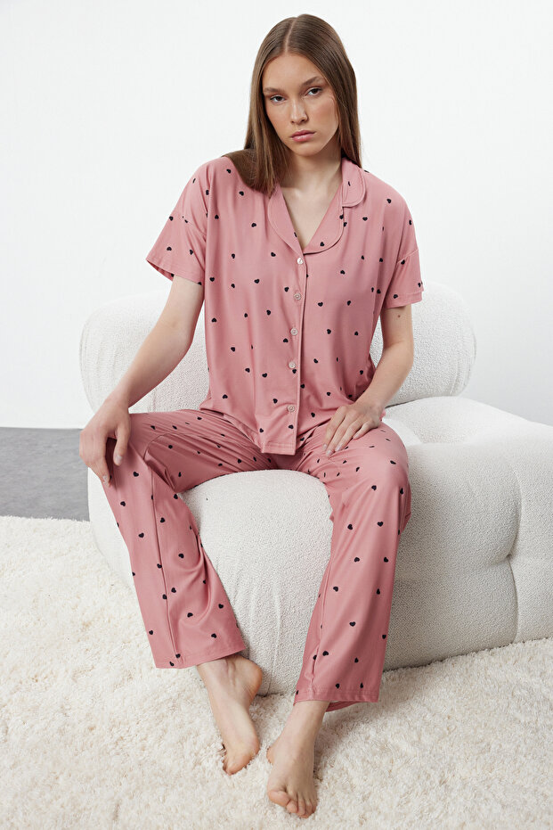 Gül Kurusu Kalpli Örme Pijama Takımı THMSS24PT00286 - 1