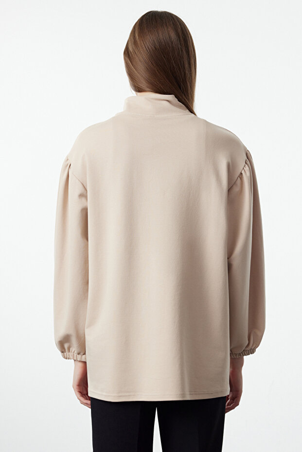 Açık Bej Brode Cep Detaylı Sweatshirt TCTAW25UK00000 - 5