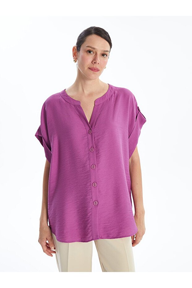 LCW Off-Collar Plain Short-Sleeve Women's Shirt