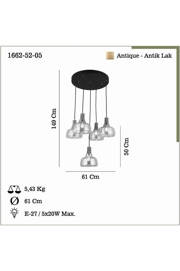 ACE 4+1 LI ANTIK LAK SARKIT AVİZE 5XE27 - 2