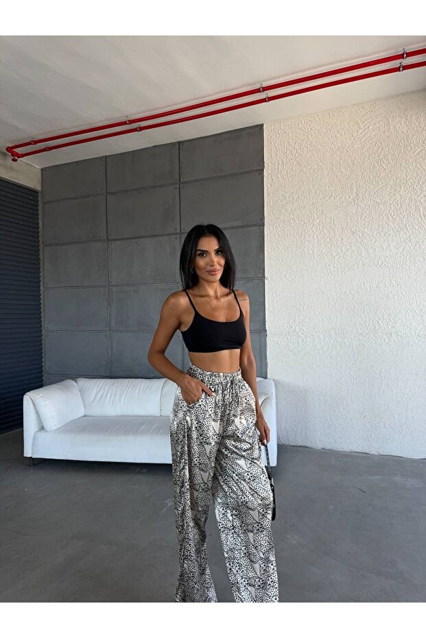 Saténové kalhoty - Elastický pas - 3