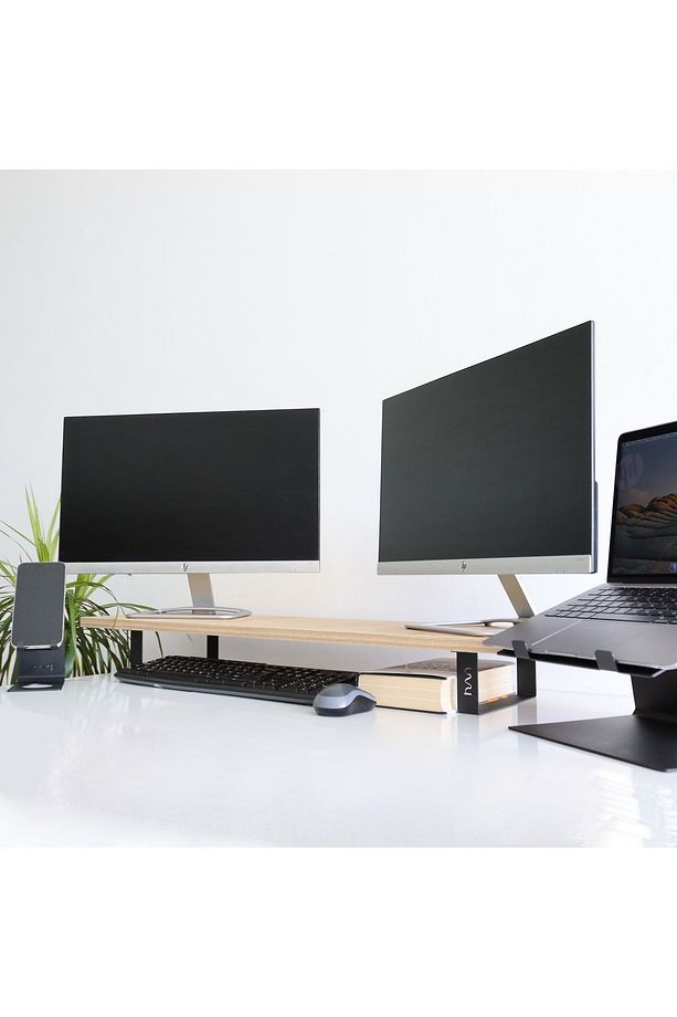 DUAL MONİTÖR STANDI – İKİLİ MONİTÖR STANDI – MONİTÖR YÜKSELTİCİ – MDF LAM – SAFİR MEŞE – WMS2 - 5