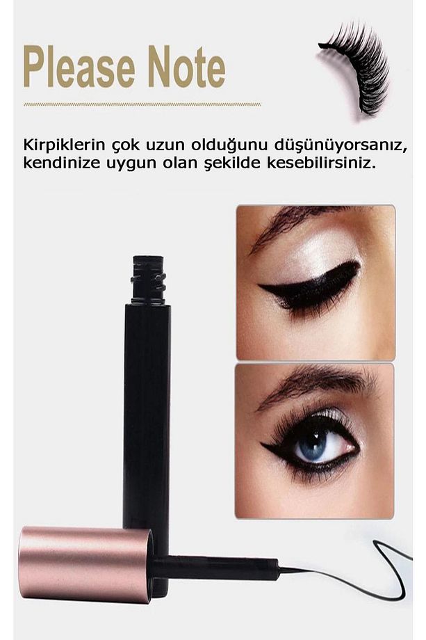 Gerçek Görünümlü 3 Çift Manyetik Kirpik Manyetik Eyeliner Cımbız Seti - 6