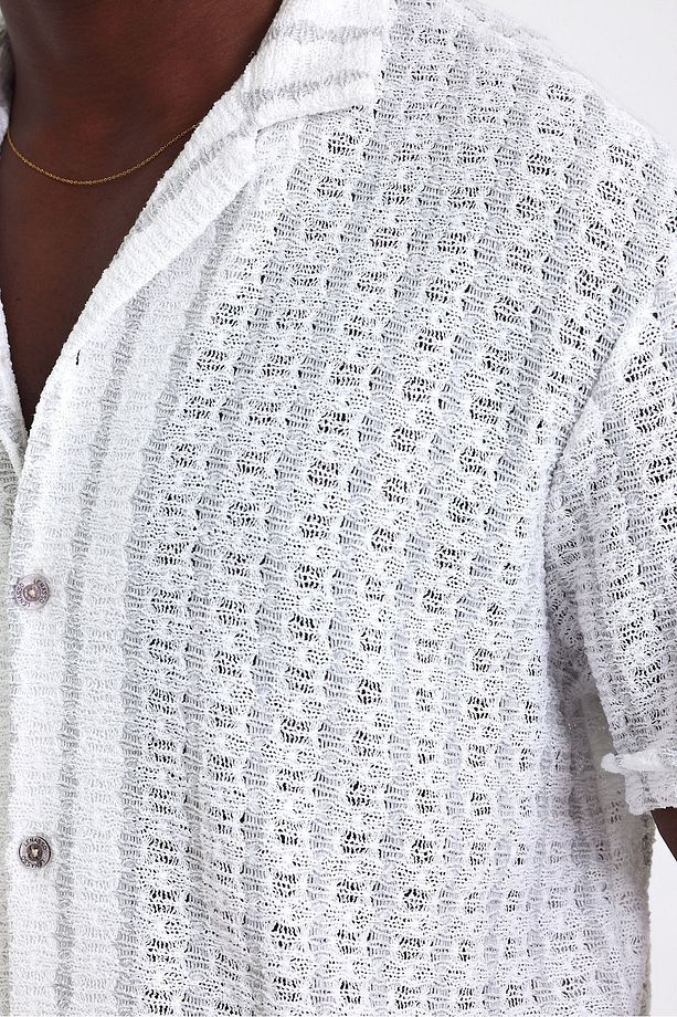 Kısa Kol Jakarlı Oversize Gömlek - 3