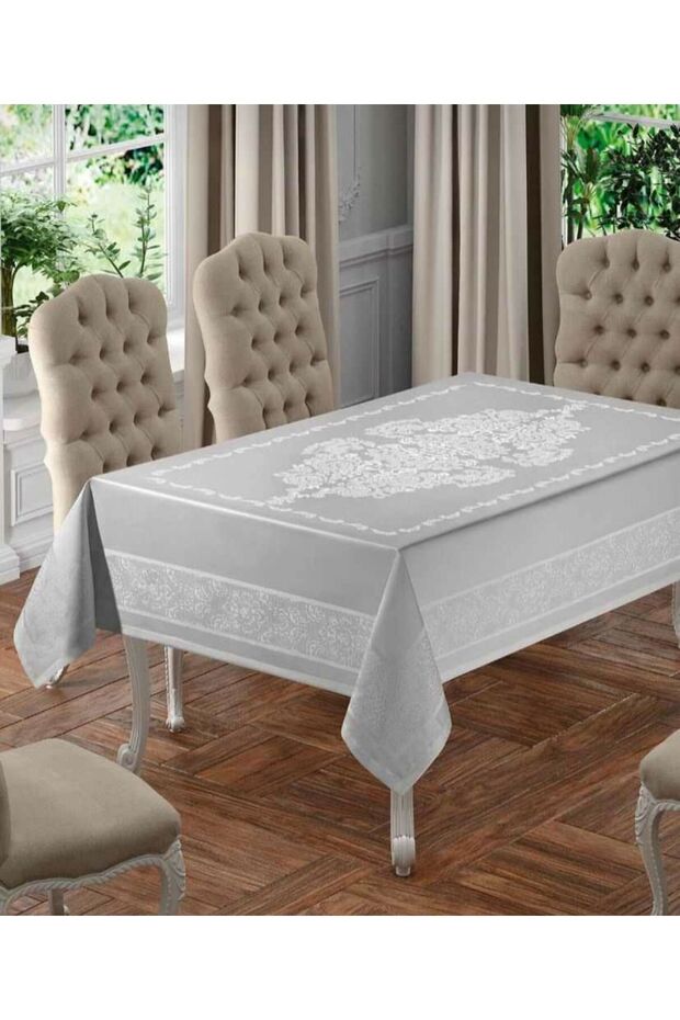 Jumbo Carefree Stain Proof Waterproof Jacquard Tablecloth 160x220 cm Gray