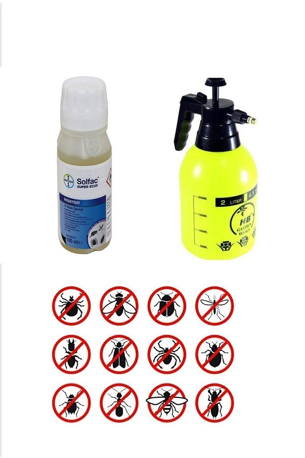 Tüm Uçan Ve Yürüyen Haşerelerde Etkili Bayer Solfac Süper Ec25 100Ml+ 2 Lt İlaçlama Pompası - 1