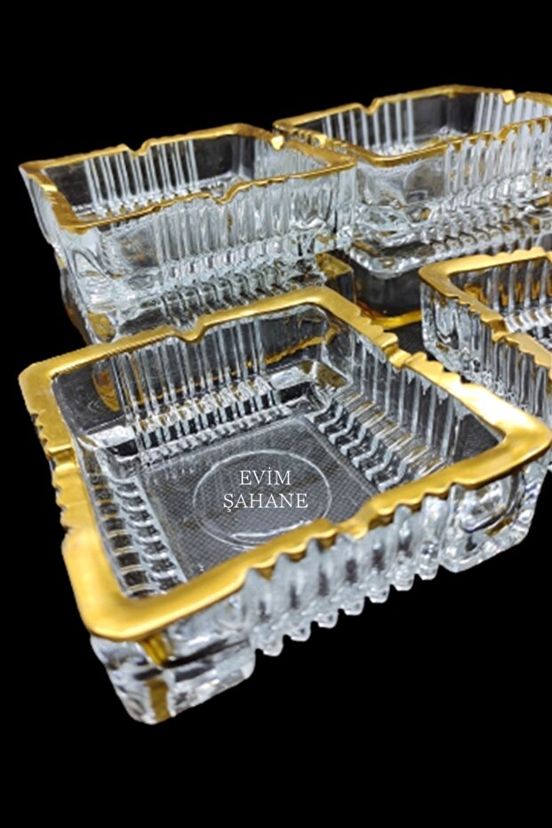 Altın Yaldız Işlemeli Kristal Küllük 1 Adet - 4