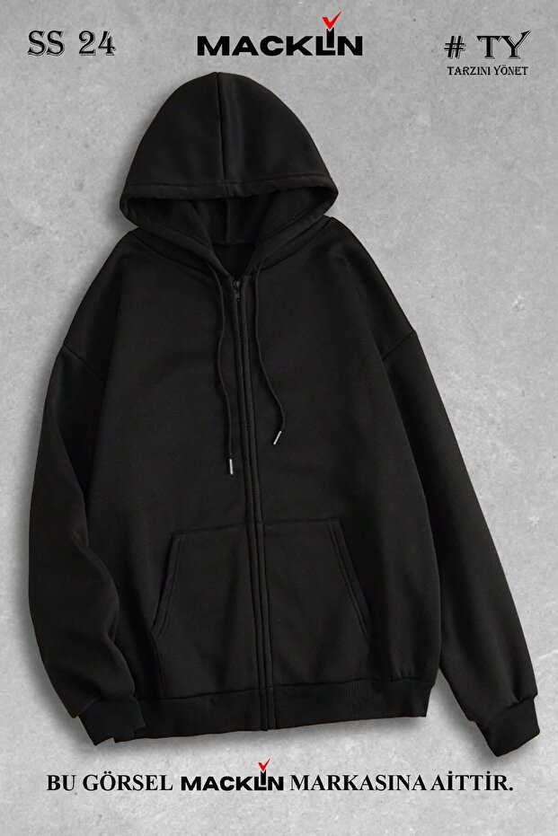 سويت شيرت بسحاب أساسي بغطاء للرأس للجنسين - 1