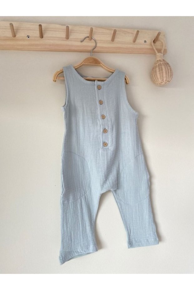 Blue Muslin Jumpsuit Salopet Summer Strap 100% Cotton