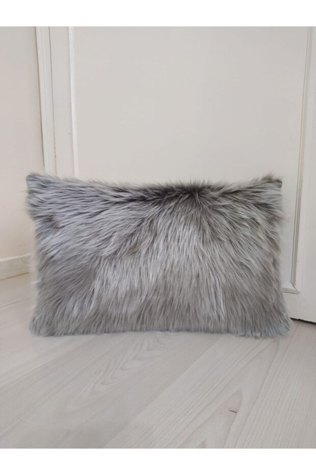 غطاء وسادة مستطيل من القطيفة - رمادي فاتح - 1