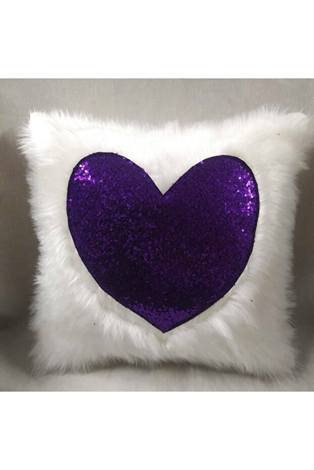 Plush Heart Throw Pillow Case - (white Plush-purple Heart)