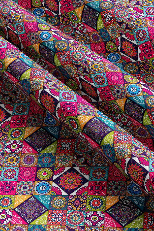 Patchwork Mandala Desenli Dijital Baskılı Runner - 4